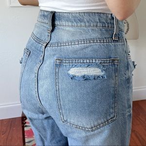 DSTLD Ripped High-Waisted Boyfriend Denim Jeans